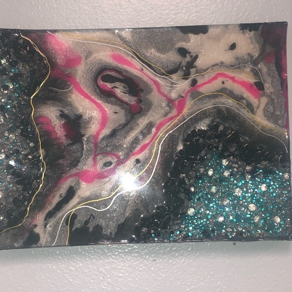 Abstract Canvas Resin Art with Pink and Black Swirls (MADE BY ME) - Picture 2 of 4